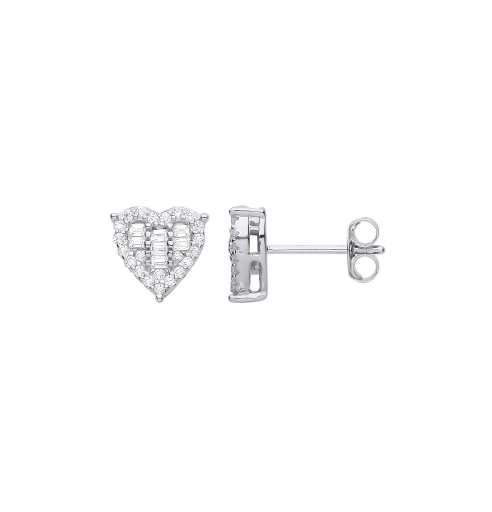 SILVER CZ HEART STUD EARRINGS