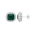 SILV GREEN SQ WHT CZ HALO STUD EARRINGS