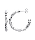 Silver Beads & Twist Round Hoop Earrings