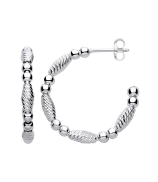 Silver Beads & Twist Round Hoop Earrings