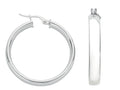 SILVER LARGE POLISH PLAIN D SHAPE HOOP EARRINGS