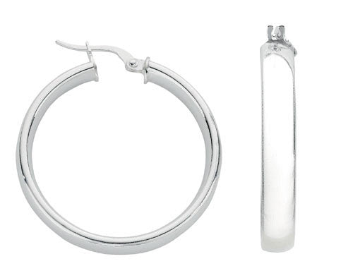 SILVER LARGE POLISH PLAIN D SHAPE HOOP EARRINGS