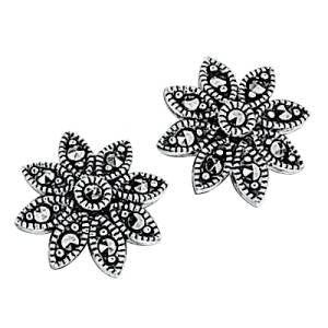 SILVER MARCASITE FLOWER STUD EARRING
