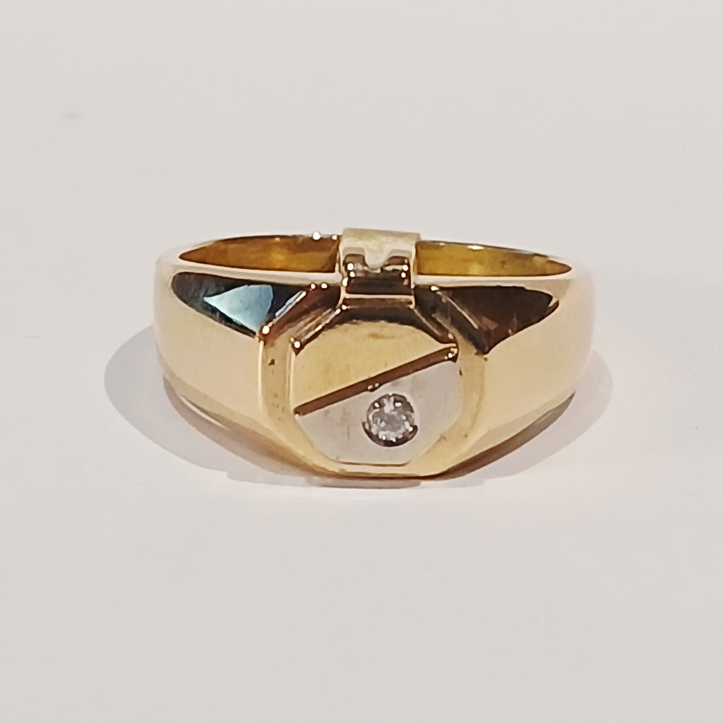 18YG&WG 7.3G DIA R/S GENTS SIGNET RING T | PRE OWNED