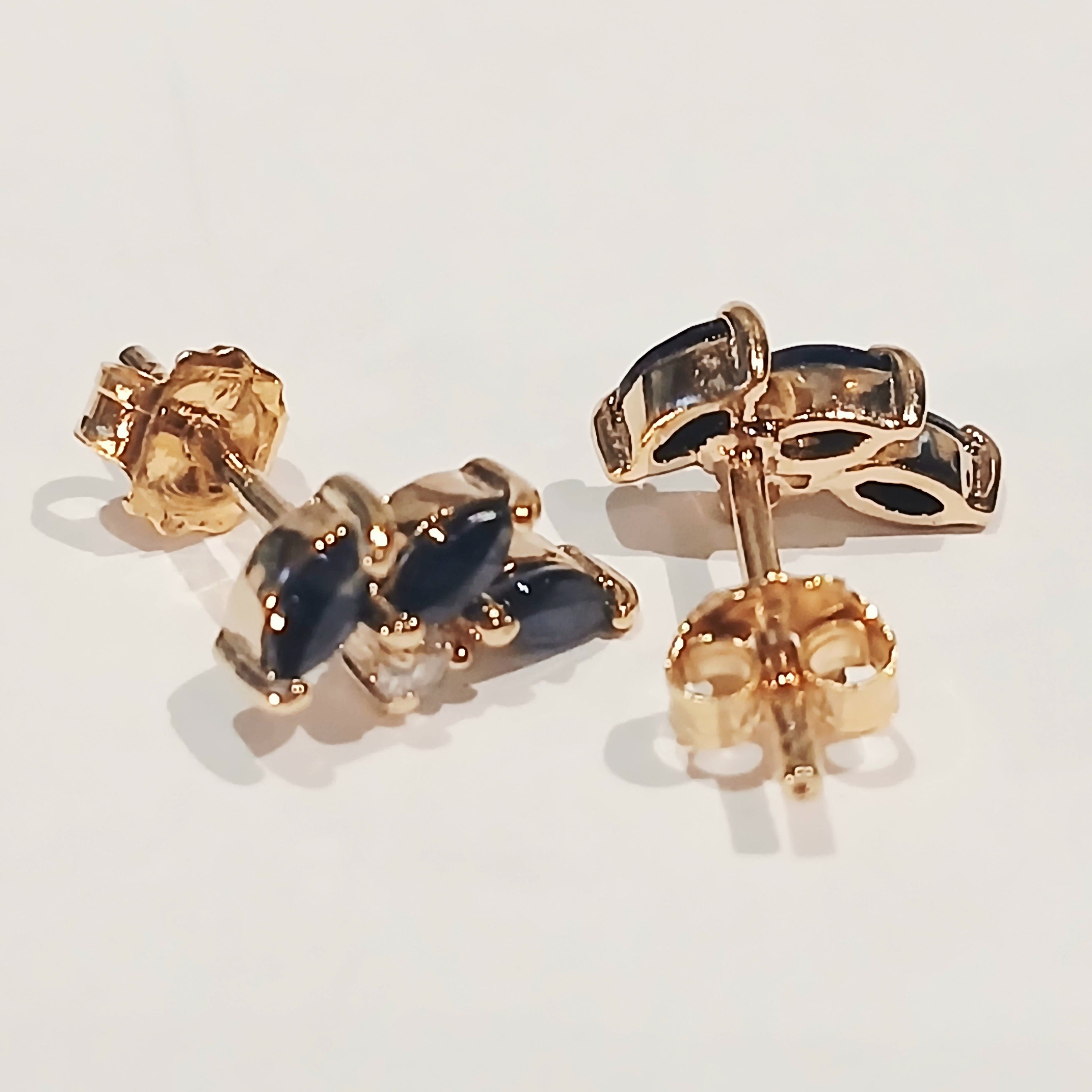 9YG 1.1G 3 X MARQUIS SAPPHIRE & DIA STUD EARRING | PRE OWNED