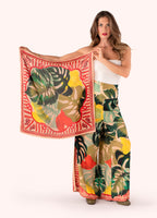 Exotic Leaves Printed Silk Square Scarf