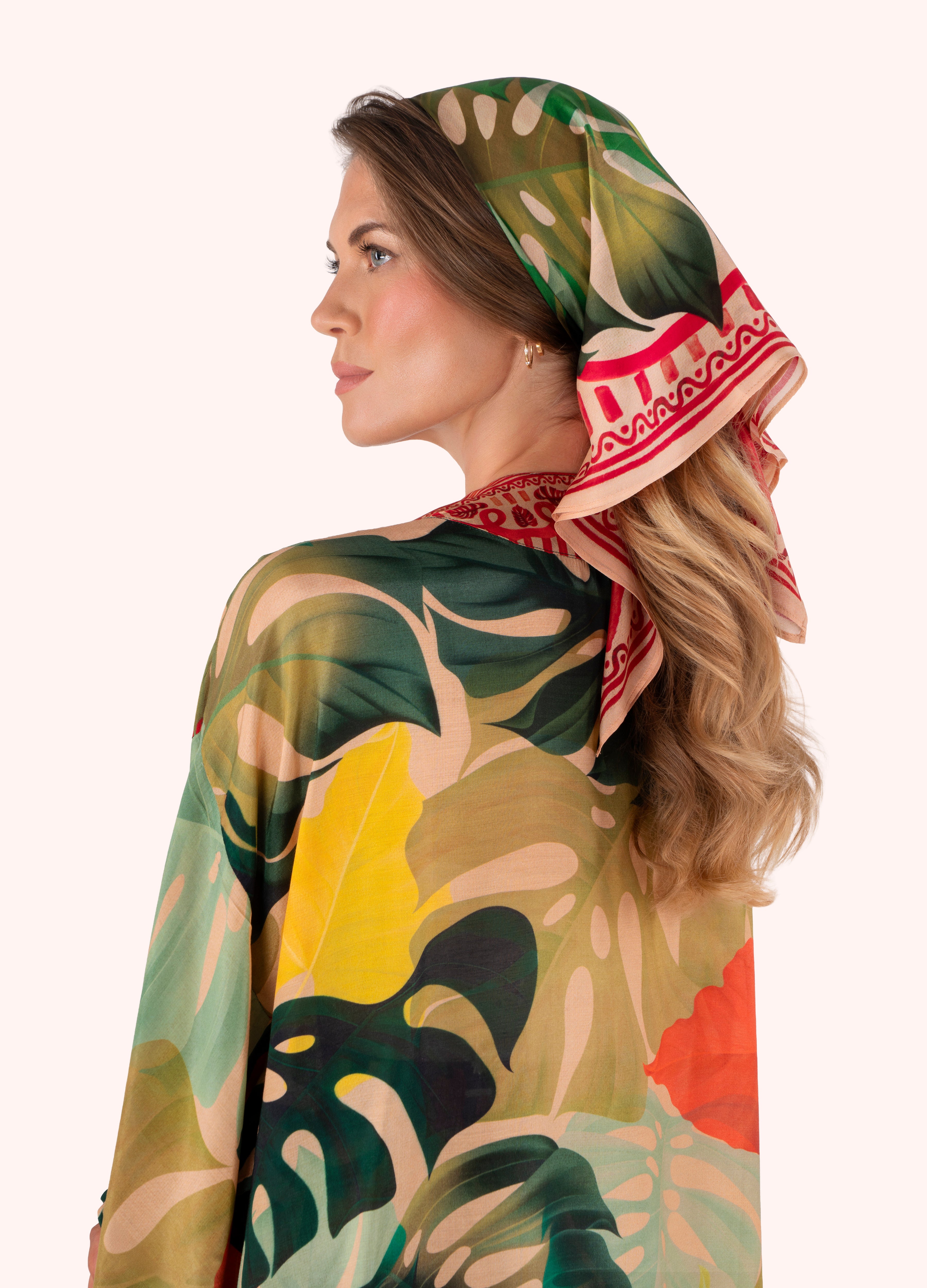 Exotic Leaves Printed Silk Square Scarf