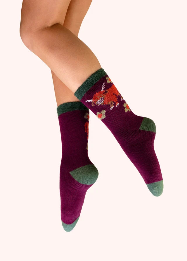 Magenta Highland Cow Cosy Socks by POWDER