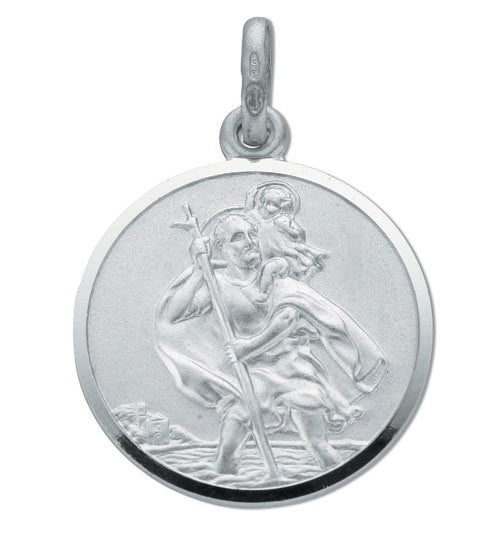 SILVER RND MED SAINT CHRISTOPHER SATIN LSA