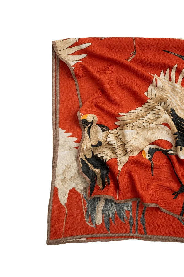 STORK SCARLET SQUARE WOOL & SILK SCARF by One Hundred Stars