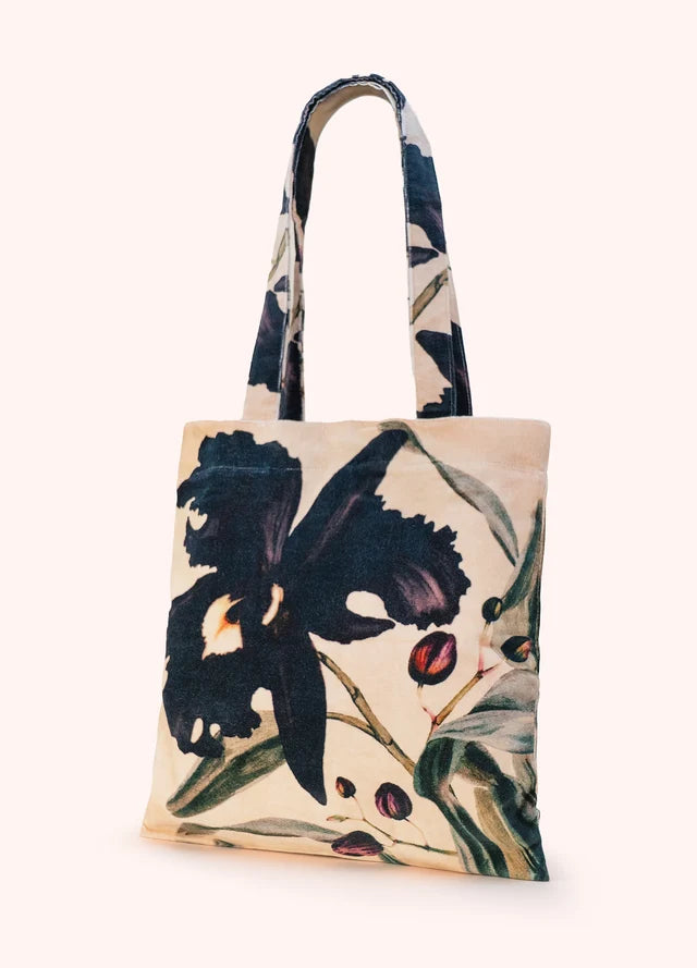 VELVET MIDNIGHT ORCHID TOTE BAG by POWDER