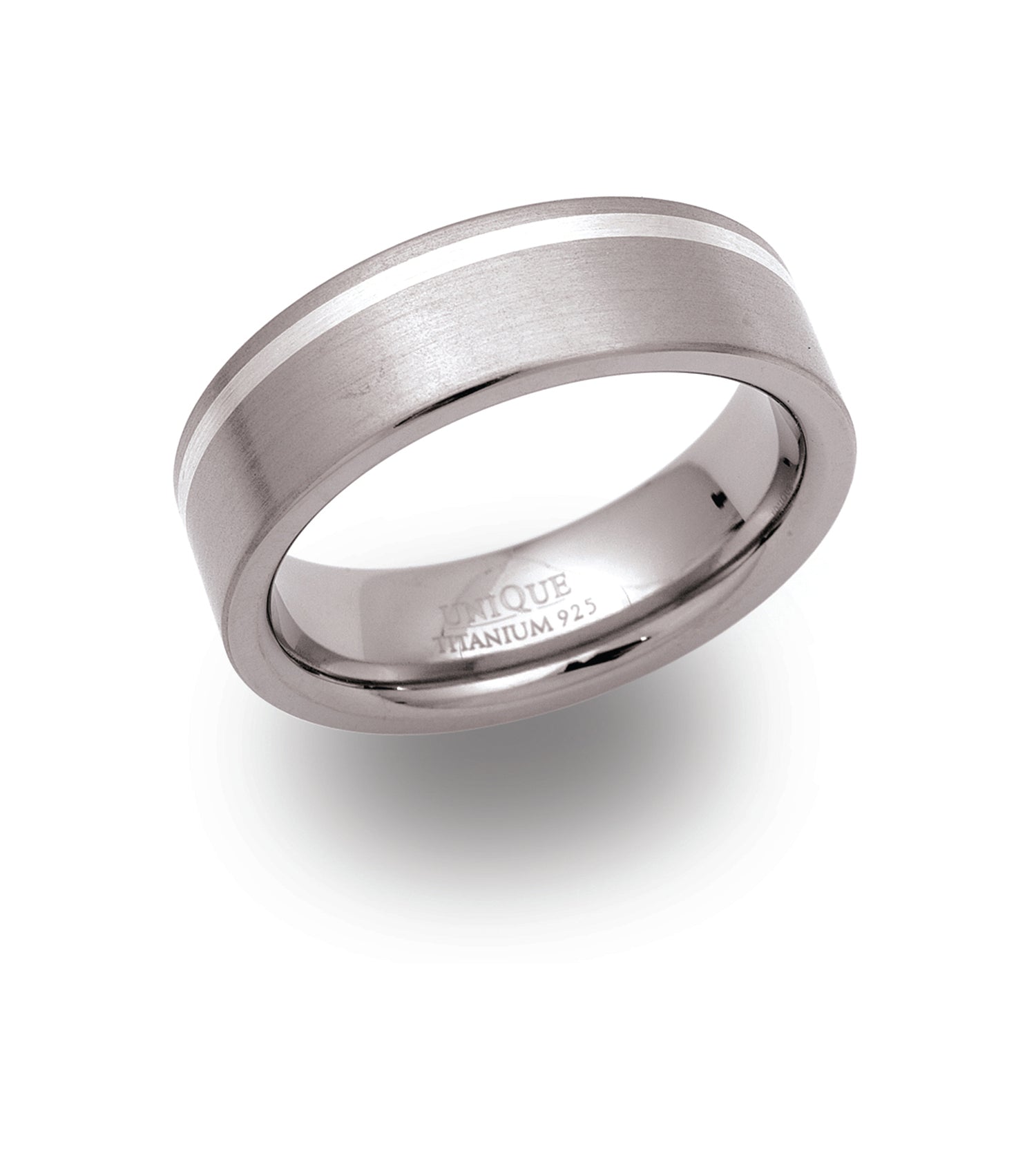 GNTS 7MM TITANIUM SILVER OFF SET INLAY BAND