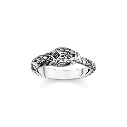 T SABO SILV BLKNED BLK CZ SNAKE RING