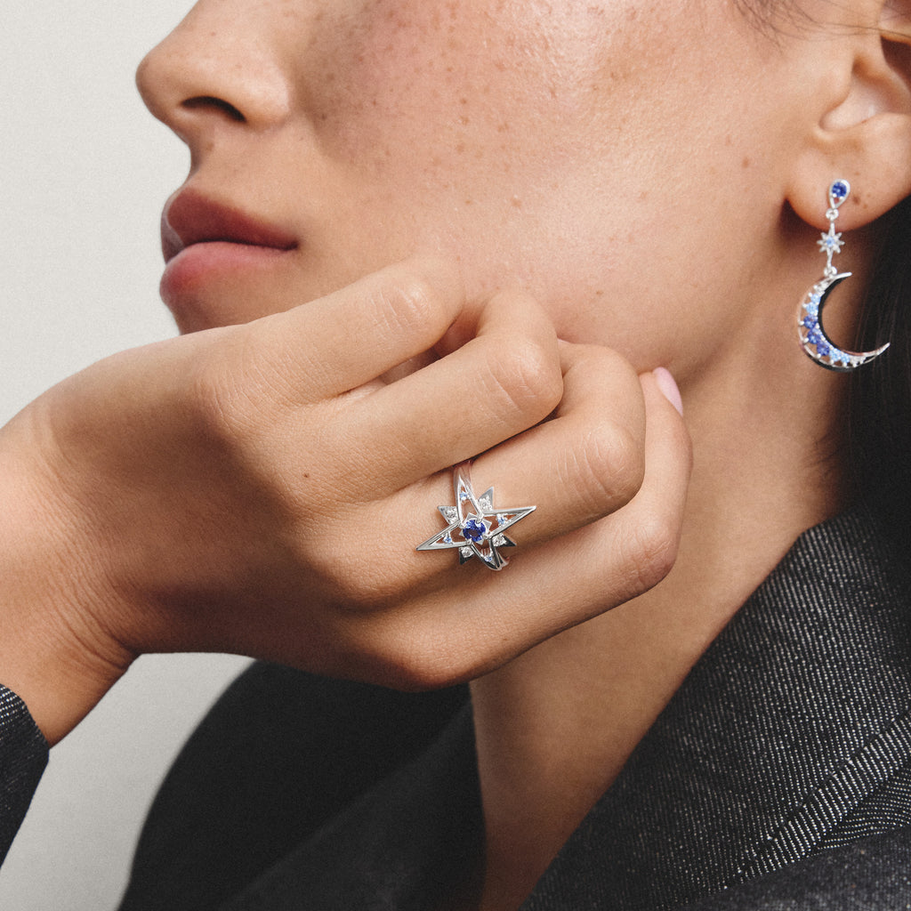 THOMAS SABO SILVER STAR DESIGN BLUE & WHITE CZ RING