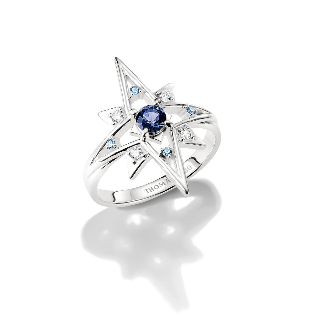 THOMAS SABO SILVER STAR DESIGN BLUE & WHITE CZ RING