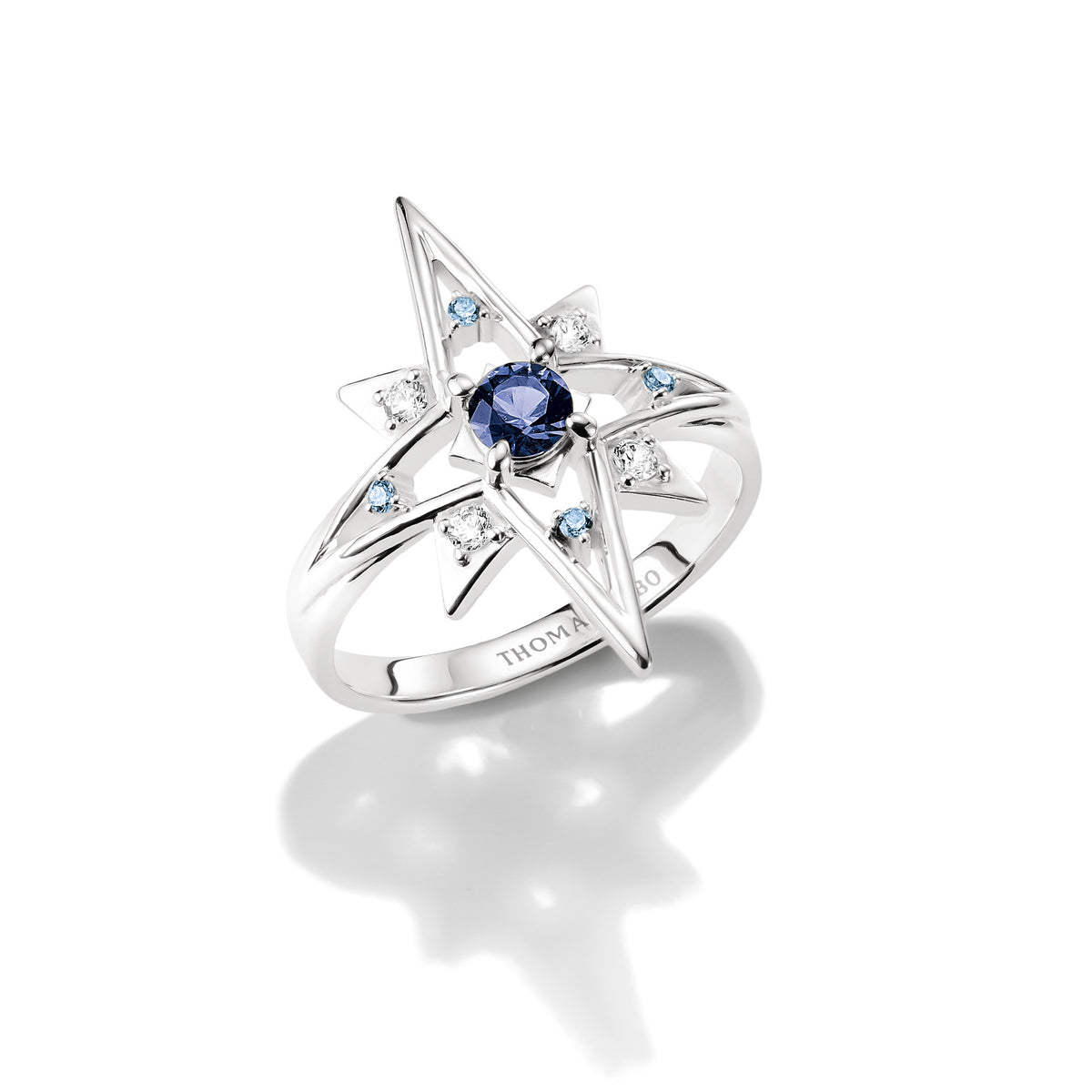 THOMAS SABO SILVER STAR DESIGN BLUE & WHITE CZ RING