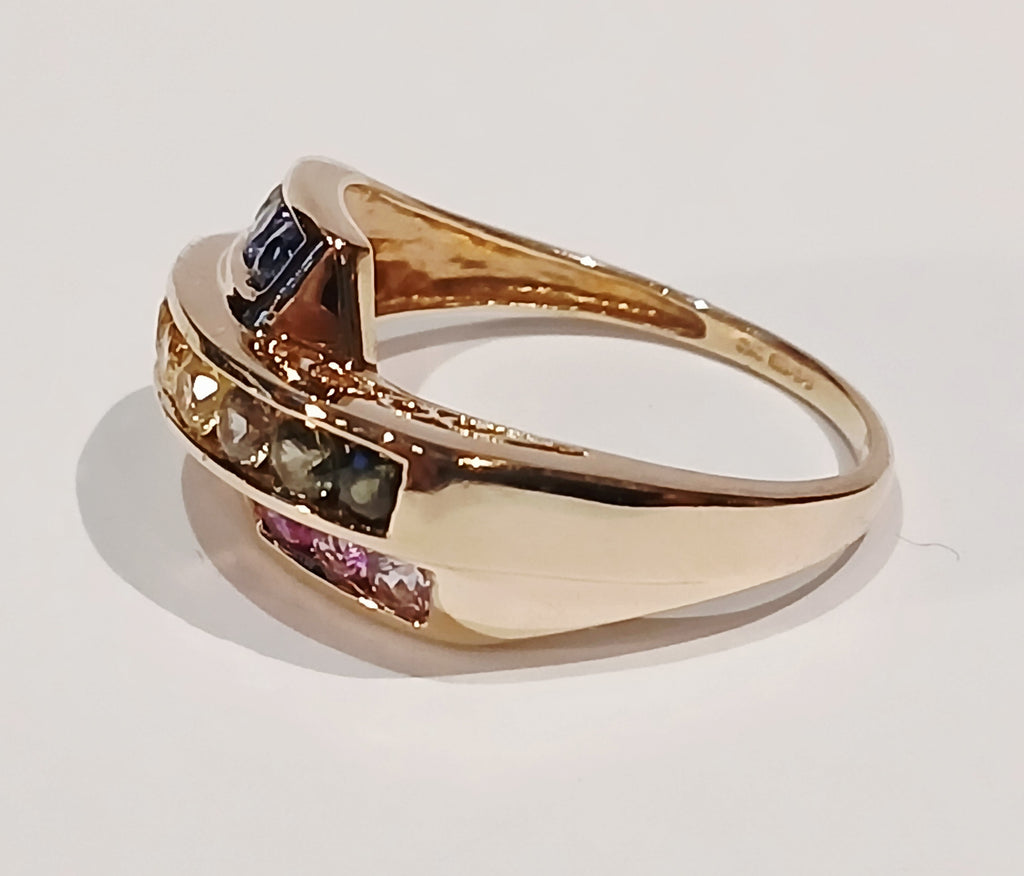 Ladies 9ct Rainbow Cz stone 3 Row Channel Set Ring