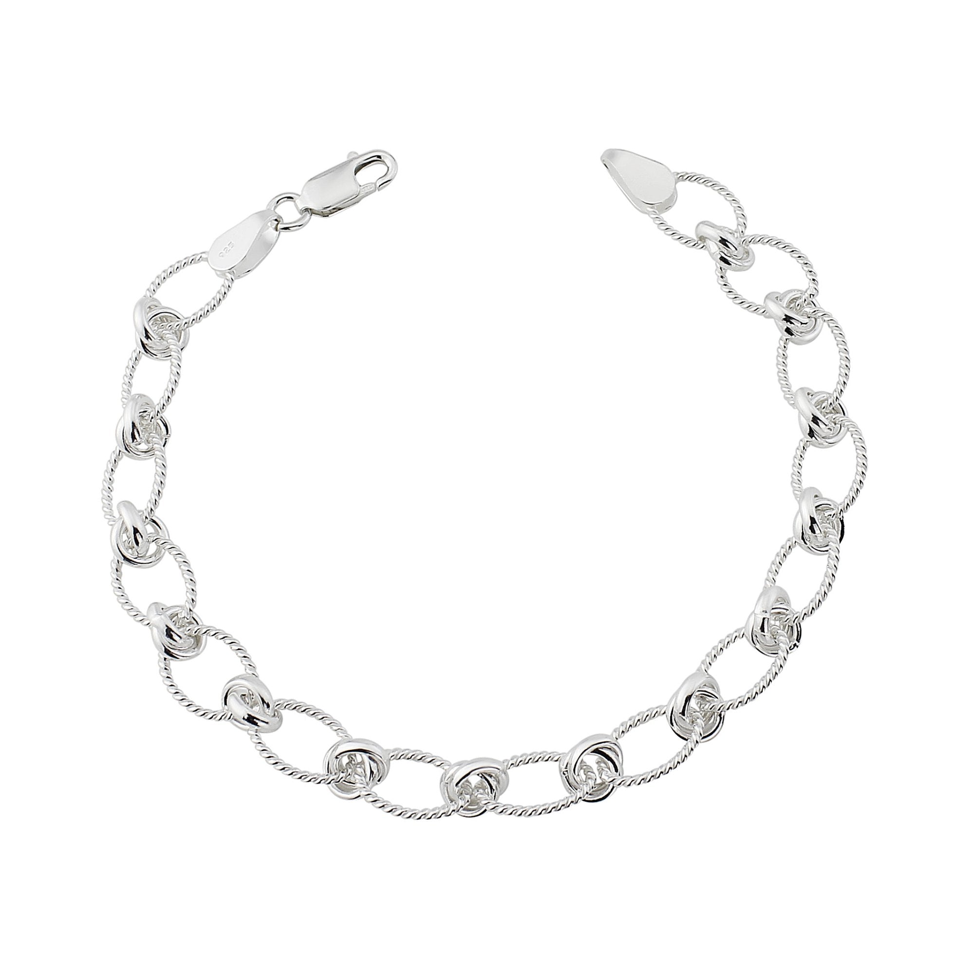 SILVER OVAL ROPE & DBLE RND RING ALT LINK BRACELET