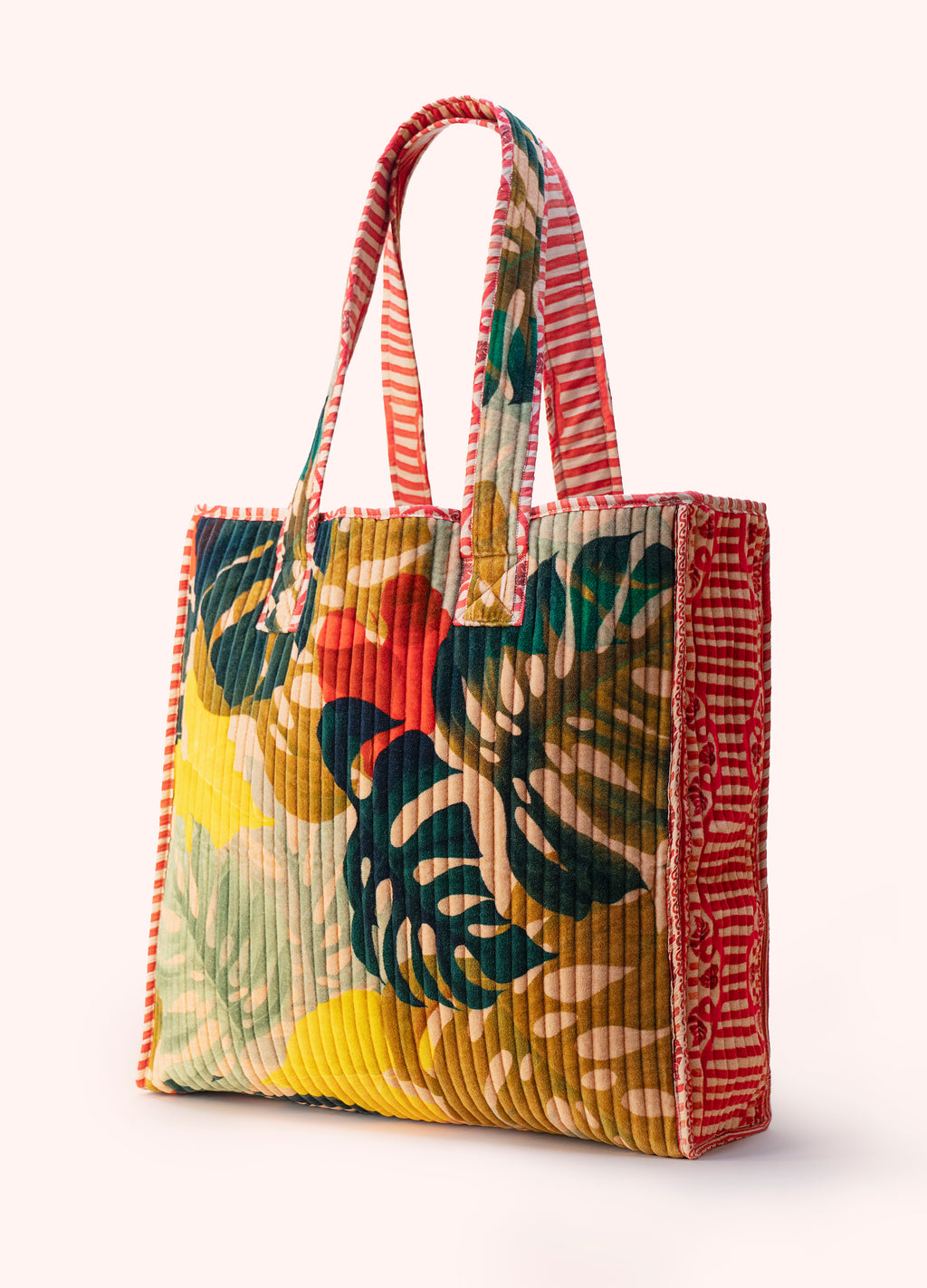 EXOTIC LEAVES LUX COTTON VELVET QUILTED TOTE BAG