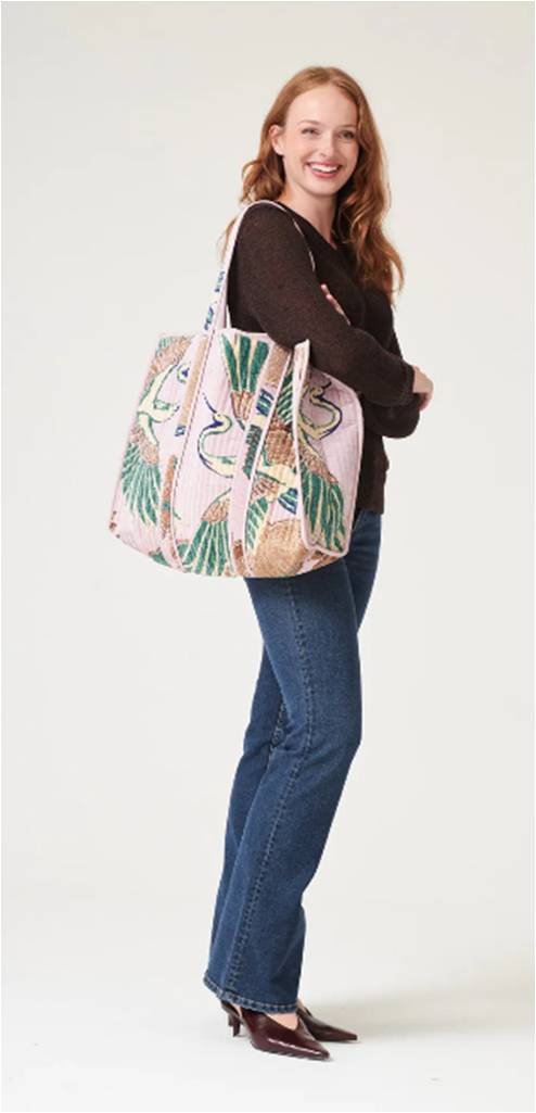 Crane design Pink Velvet Tote Bag