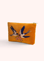 MUSTARD SWALLOW MINI VELVET ZIP POUCH