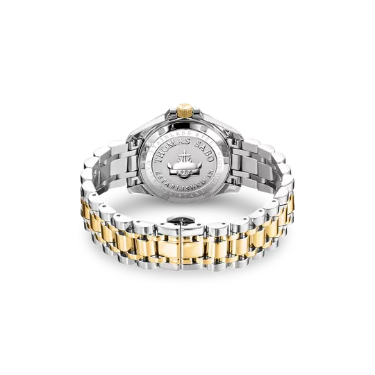 THOMAS SABO BI COLOURED WHITE STONES BLACK DIAL BRACELET WATCH