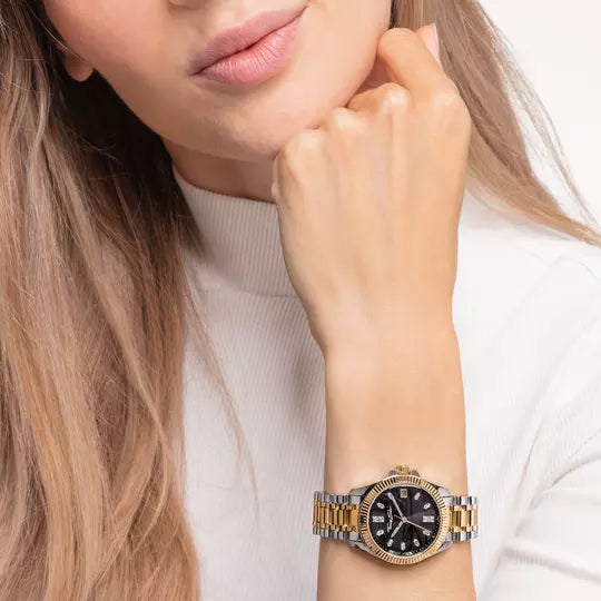 THOMAS SABO BI COLOURED WHITE STONES BLACK DIAL BRACELET WATCH