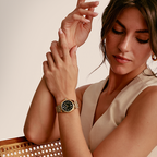 THOMAS SABO GOLD COLOURED WHITE STONES BLACK DIAL BRACELET WATCH