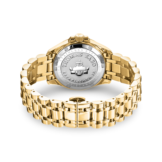 THOMAS SABO GOLD COLOURED WHITE STONES BLACK DIAL BRACELET WATCH