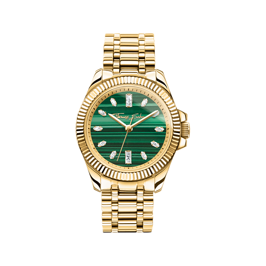 THOMAS SABO GOLD COLOURED WHITE STONES MALACHITE GREEN DIAL BRACELET WATCH