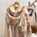 Elegant H-Pattern Shawl Wool Scarf in Beige