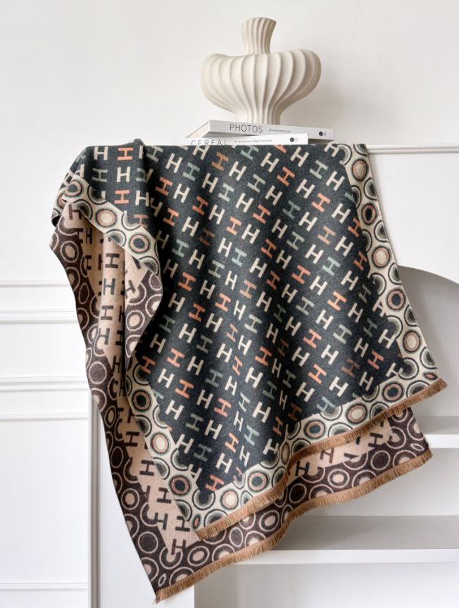 Elegant H-Pattern Shawl Scarf in Beige