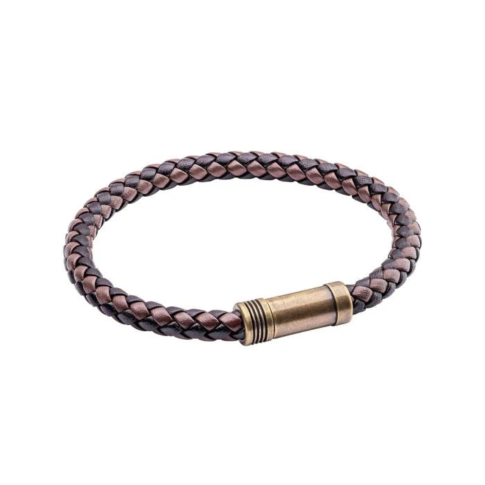 FRED BENNETT MIXED BROWN TWO TONE WOVEN LEATHER BRACELET