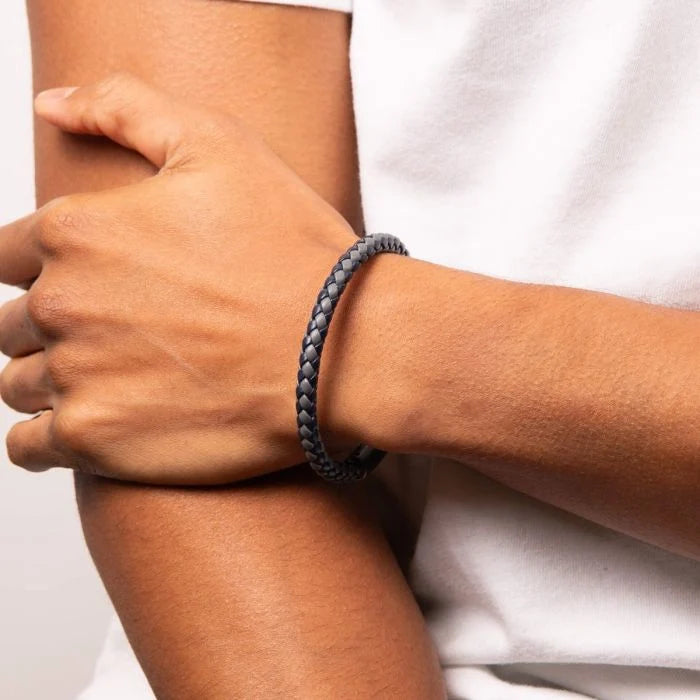 BLUE TWO TONE WOVEN LEATHER BRACELET by FRED BENNETT