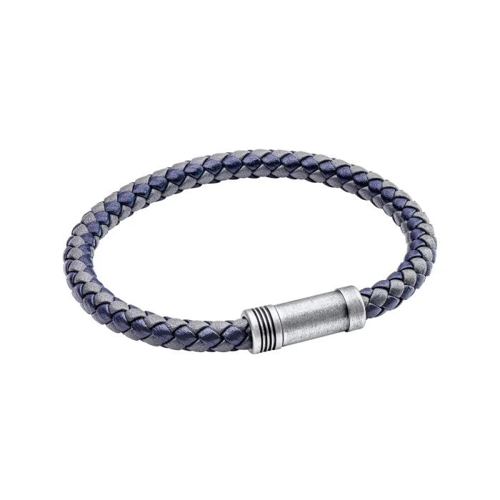 BLUE TWO TONE WOVEN LEATHER BRACELET by FRED BENNETT