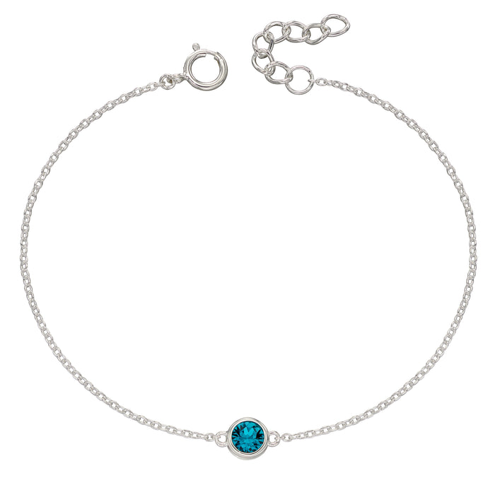 SILVER RND DECEMBER TURQ CZ RUB SET TRACE BRACELET