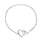 SILVER OVAL ELONG LINK WITH HEART FASTENER BRACELET