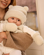 OFF WHITE BORG BABY HAT & MITTENS by KATIE LOXTON