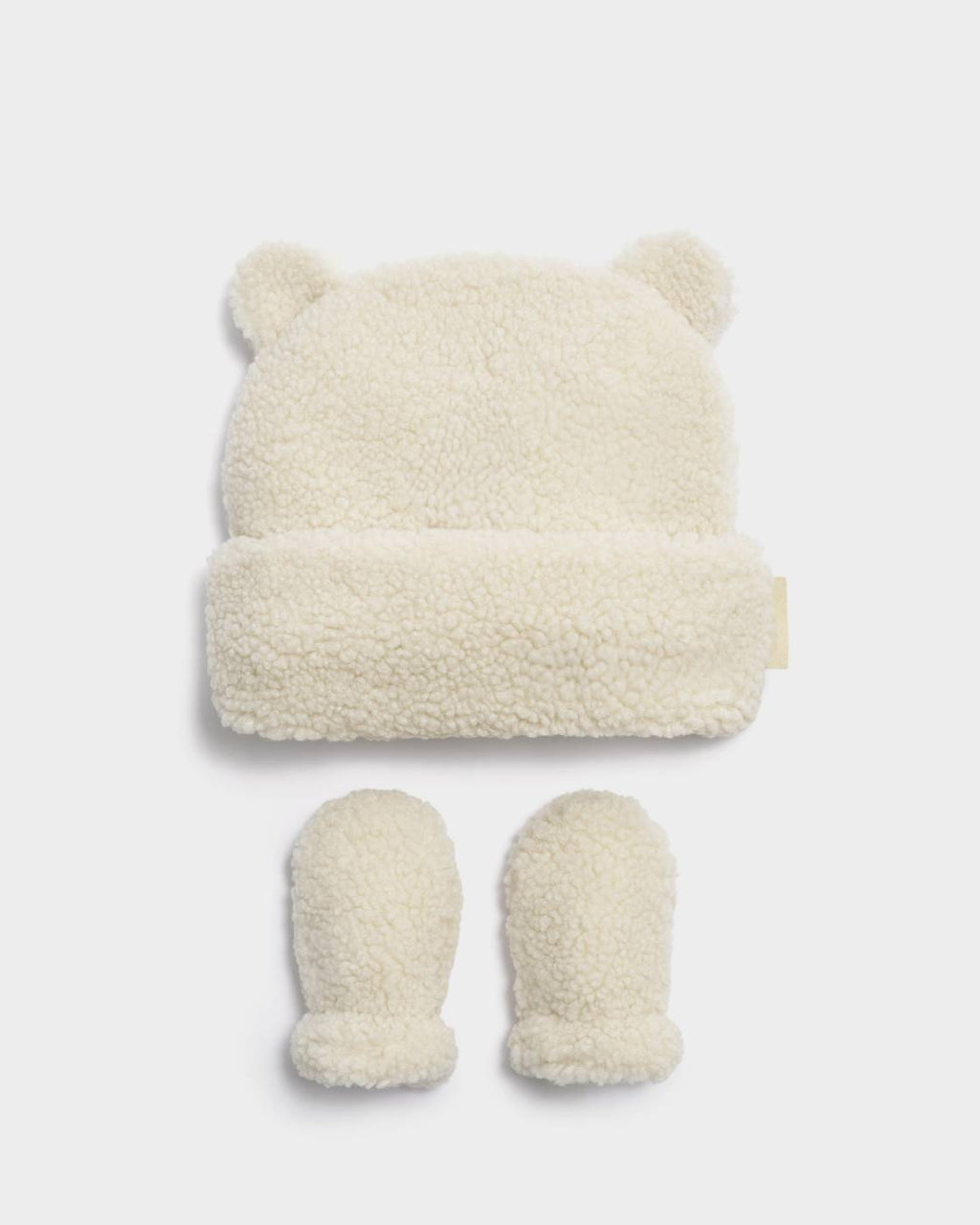 OFF WHITE BORG BABY HAT & MITTENS by KATIE LOXTON