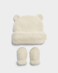 OFF WHITE BORG BABY HAT & MITTENS by KATIE LOXTON