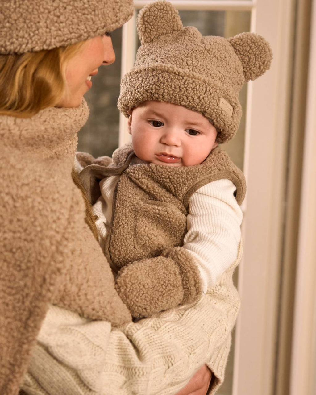 TAN BROWN BORG BABY HAT & MITTENS by KATIE LOXTON