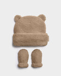 TAN BROWN BORG BABY HAT & MITTENS by KATIE LOXTON