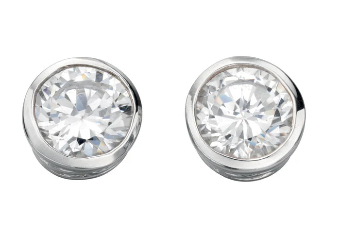 SILVER RND CLR CZ RUBSET STUD EARRINGS