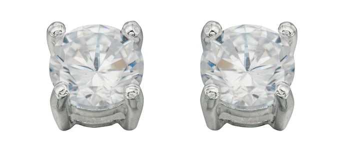 SILVER RND CLR CZ 4 CLAW STUD EARRINGS