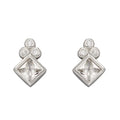 SILVER SQ & RND CZ STUD EARRING