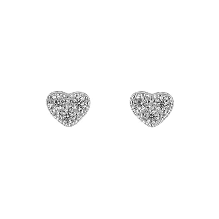 SILVER RHODIUM CZ HEART STUD EARRING