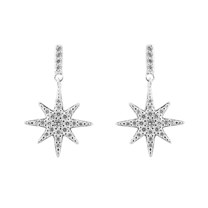 SILVER CZ SET STAR DROP EARRINGS