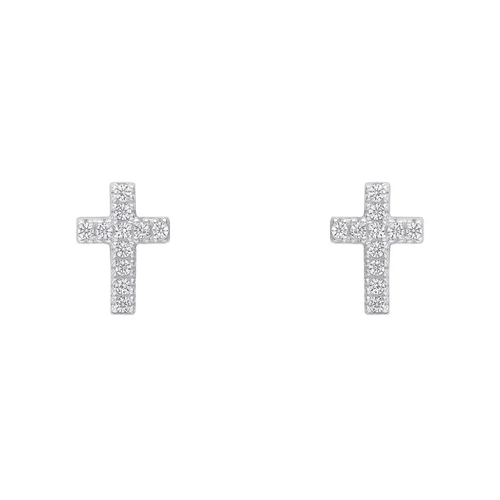 SILVER CZ SML CROSS STUD EARRINGS