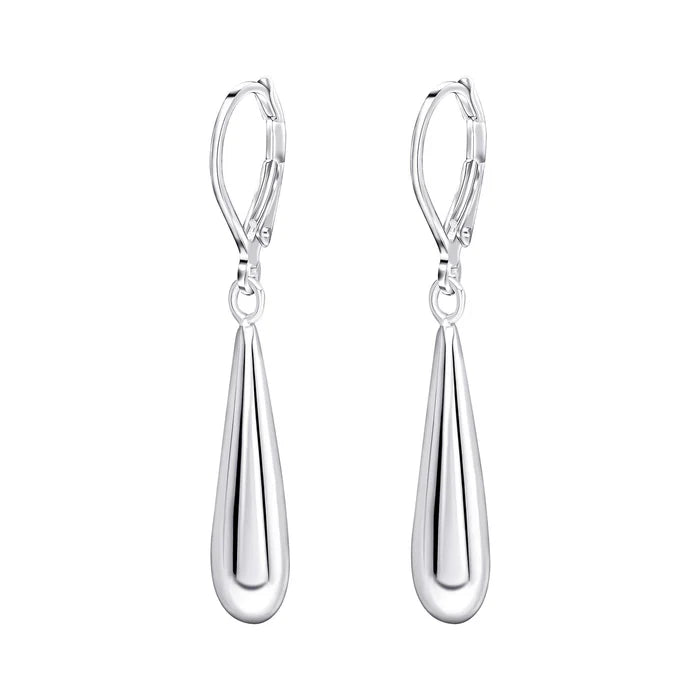 SILVER POLISH ELONG TEARDROP WIRE EARRINGS