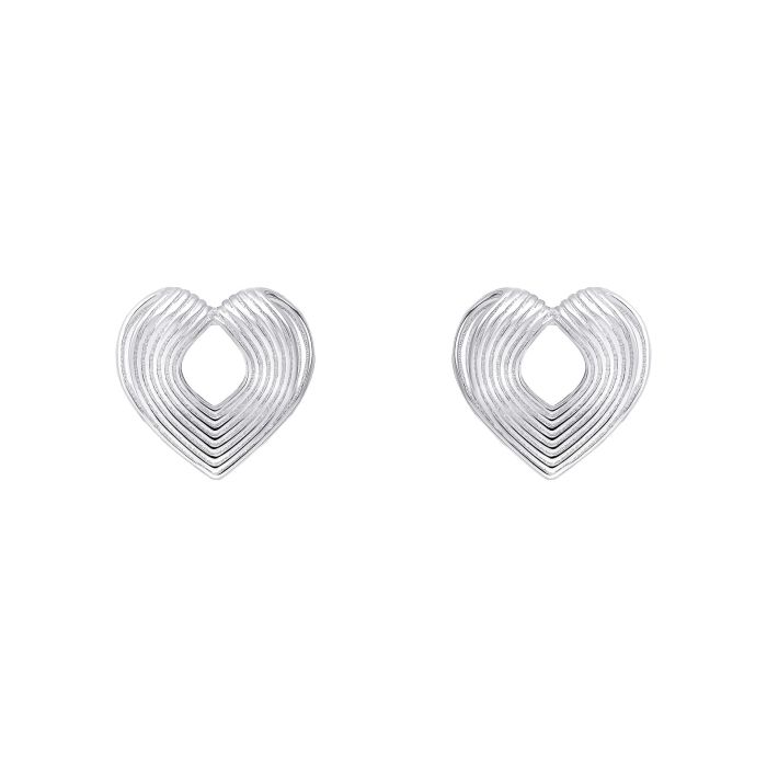 SILV OPEN HEART RIBBED STUD ER